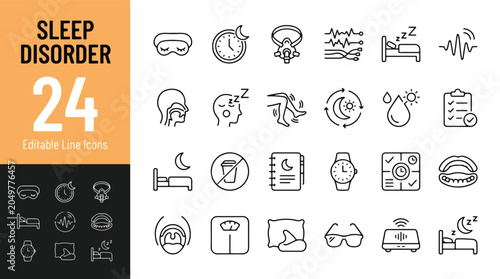 Photos Sleep Disorder Line Editable Icons set