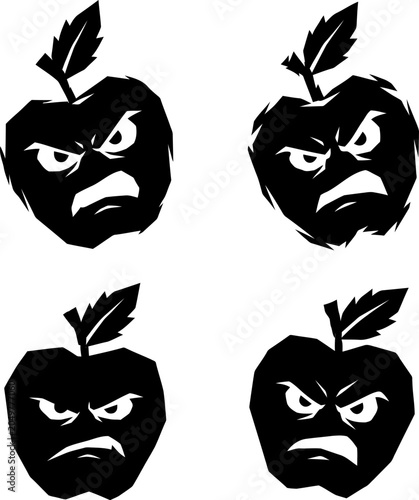 Angry apple character face silhouette vector illustration collection