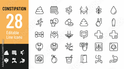 Canvastavla Constipation and Digestive Health Line Editable Icons set
