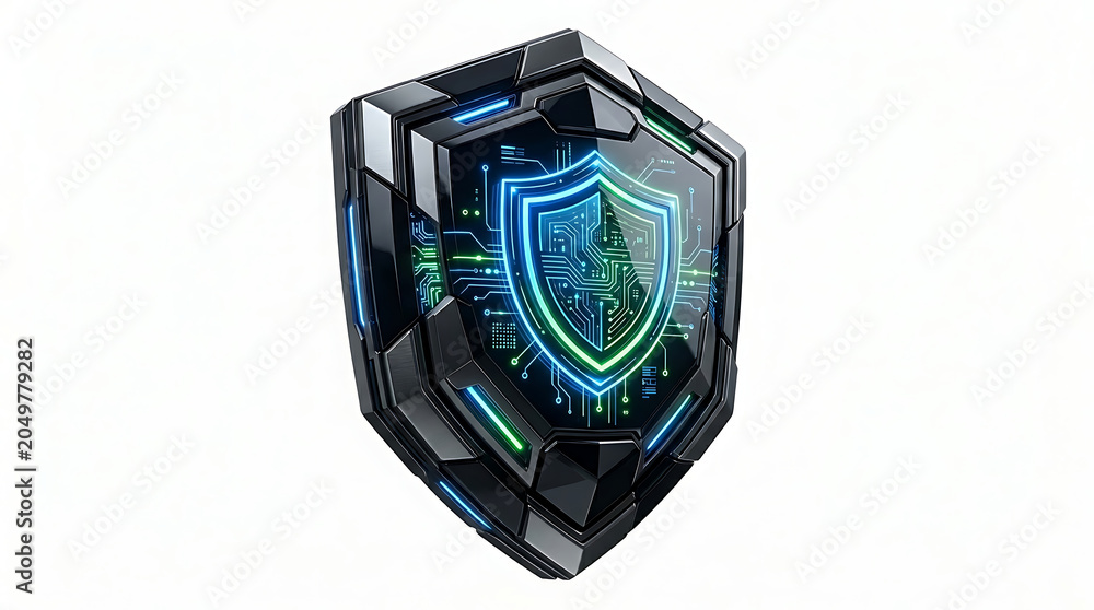 Fototapeta premium Modern digital shield with futuristic circuit board design isolated image transparent background