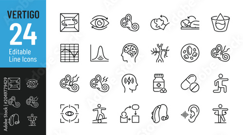 Billede på lærred Vertigo and Balance Disorder Line Editable Icons set