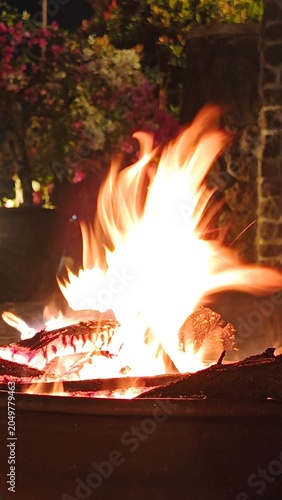 Big fire flame burning at night