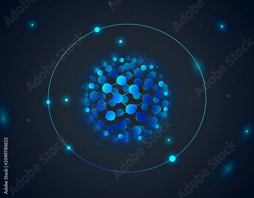 Abstract Molecular Structure with Glowing Blue Spheres.