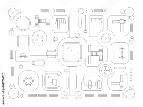 Schilderij op canvas Detailed CAD blueprint for an intricate urban park landscape design, showcasing
