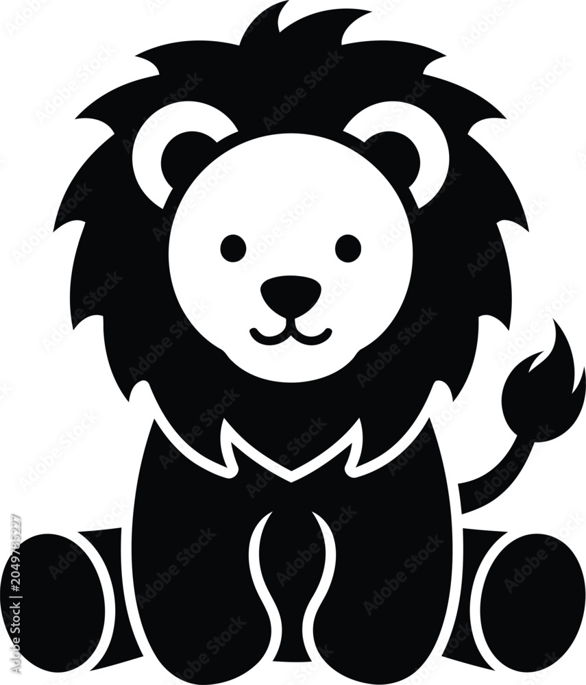Fototapeta premium Cute adorable baby lion cub sitting cartoon mascot animal character vector illustration