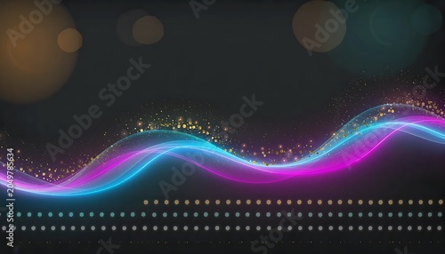 Colorful Wave of Light Particles on Dark Background.