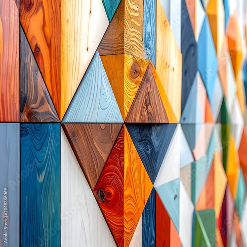 Colorful Geometric Wooden Wall Art Design.