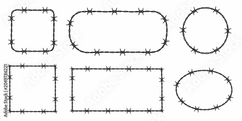 Variety of barbed wire frames in different geometric shapes, including square, rectangle, circle, and oval for design.