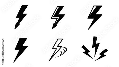Bild auf Leinwand A collection of six lightning bolt icons in various styles and orientations