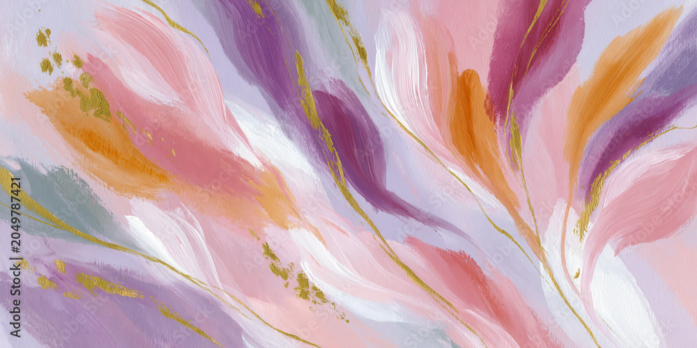Fototapeta premium abstract marble painting swirls with navy blue acrylic and soft pink ink split by a metallic gold glitter vein