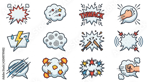 Fotografia Collection of Comic Book Sound Effects and Speech Bubbles.