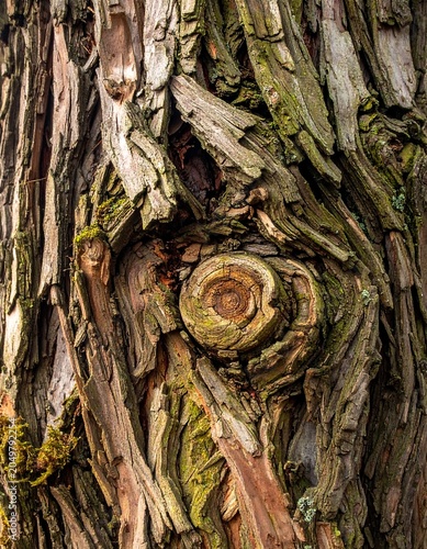 Textured Bark with Intricate Patterns and Swirls.