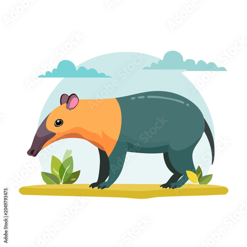 Flat design illustration of a tapir in a natural setting
