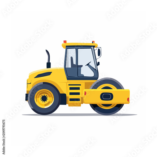 Yellow road roller in flat design style