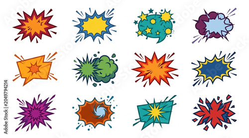 Foto Collection of Comic Book Speech Bubbles and Explosions.