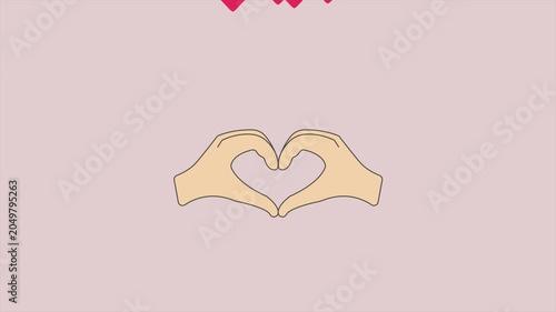 Animated Two Hands Making Heart Sign with Flying Hearts Icon Pop Up