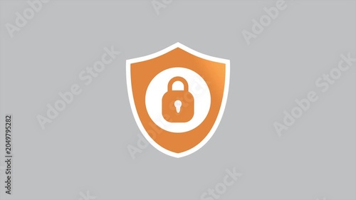 Animated Cyber Security Shield Icon with Padlock Lock Pop Up on Gray Background