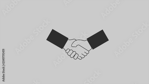 Animated Business Handshake Icon Dropping Down on Gray Background