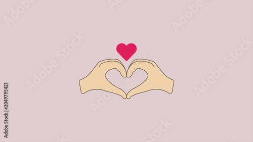 Animated Hands Making Heart Gesture with Single Red Heart Icon Above