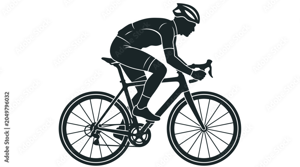 Fototapeta premium Silhouette Cyclist Riding Bicycle On White Background