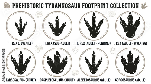 фотографія Prehistoric Tyrannosaur Footprint Collection: Juvenile to Adult Dinosaur Tracks