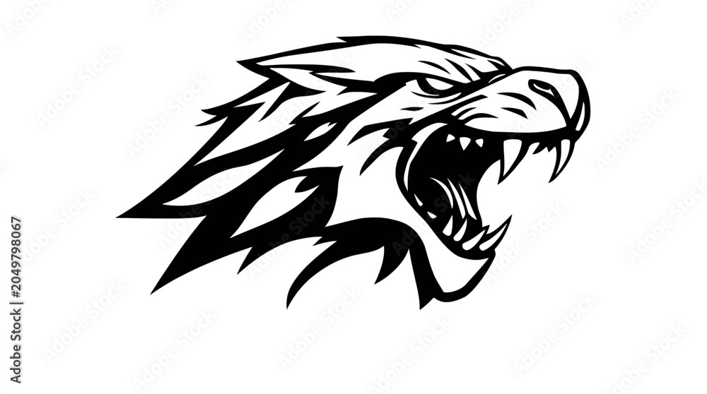 Fototapeta premium Fierce Wolf Head Roaring Aggressive Animal Illustration.