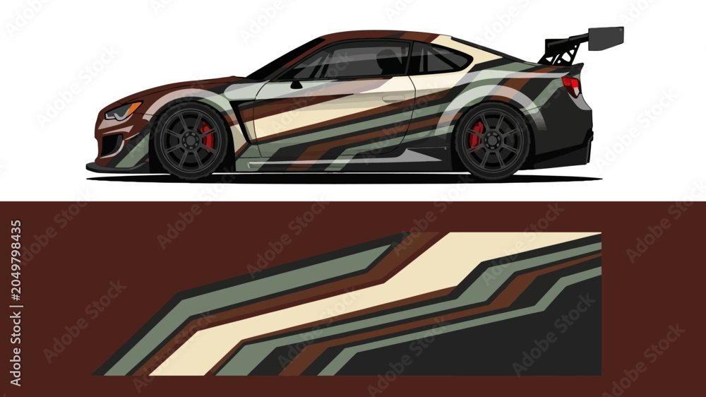 Obraz premium Dynamic stylized race car illustration with bold stripes and aerodynamic design.