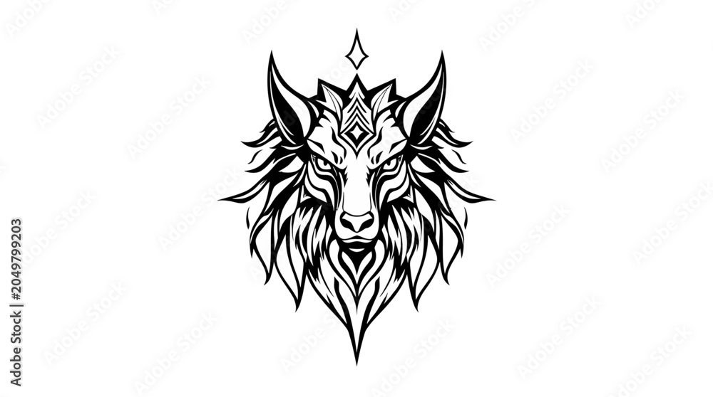 Obraz premium Stylized Wolf Head with Geometric Ornaments and Diamond.