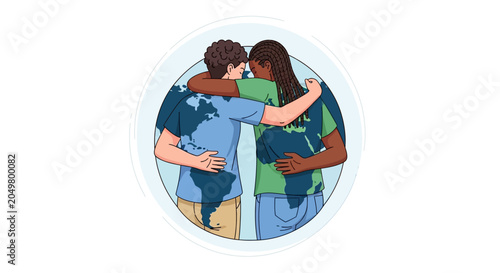 Fotografie Global unity and understanding illustrated with diverse individuals embracing th