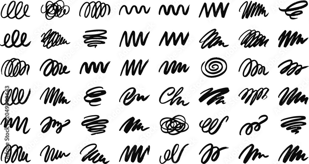 Obraz premium Hand drawn black scribble lines and abstract chaotic marker pen doodle strokes collection on white background vector illustration