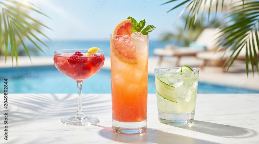 Obraz premium Refreshing Tropical Cocktails By The Luxury Resort Pool