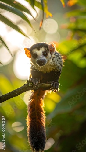 Monkey Sitting on Tree Branch in Forest.