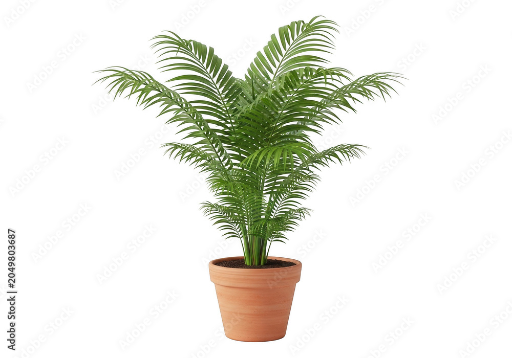 Fototapeta premium Lush green fern plant in a terracotta pot isolated on transparent background isolated on transparent background