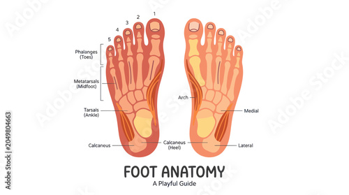 Bild auf Leinwand Human Foot Anatomy Diagram - Bones, Tarsals, Metatarsals, Phalanges