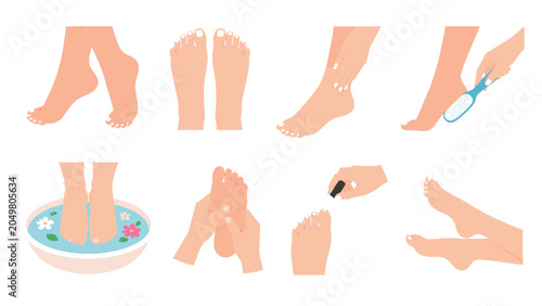 Fotografía Foot care and pedicure treatment set with healthy female feet