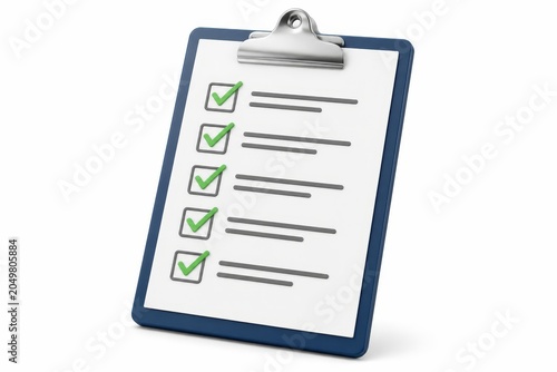 Clipboard displays a completed checklist with five green checkmarks, signifying tasks have been successfully accomplished.