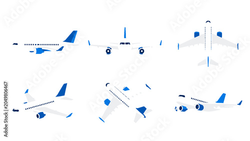 Bild auf Leinwand Passenger airplane set in multiple views on white background
