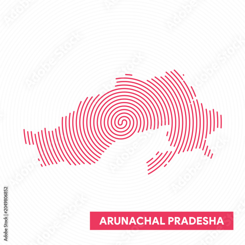 Foto Creative Spiral Fingerprint Map of Arunachal Pradesh – Abstract Modern Line Art