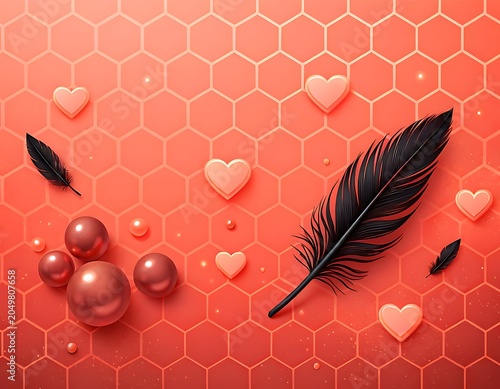Abstract Valentine Background with Hearts and Feather.