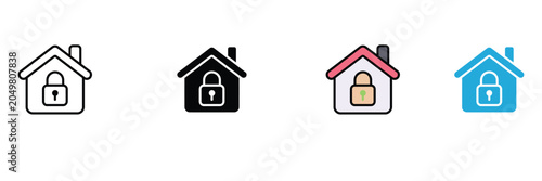 Home security lock icon set, smart house protection icon, safe real estate padlock icon, residential data privacy symbol vector illustration