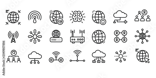 Bild auf Leinwand Global network communication icon set, cloud computing internet icon, wireless c