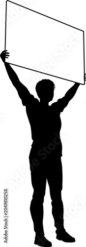Fotografie Protestor or demonstrator at a demonstration march, picket line or strike protest rally in silhouette