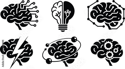 Bild auf Leinwand Artificial intelligence brain icon set vector
