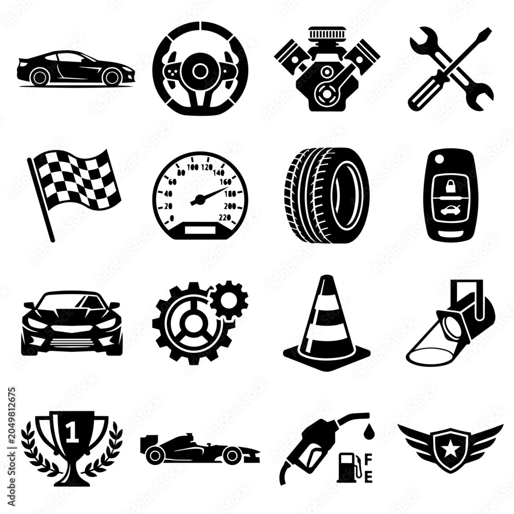 Fototapeta premium Automotive and Racing Icon Set Vector Illustration