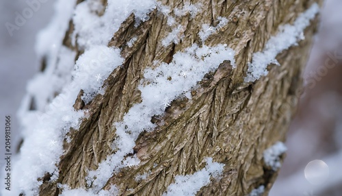 Frosted Pine Branch in Winter Snow.