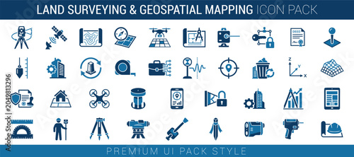 Foto Land surveying geospatial mapping icon pack premium ui pack style with 38 unique icons for land management