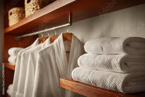 Hotel Closet with Towels and Bathrobes