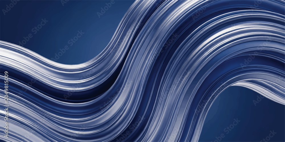 Fototapeta premium Abstract flowing blue and silver waves create a dynamic and modern background, suggesting movement and sophistication.