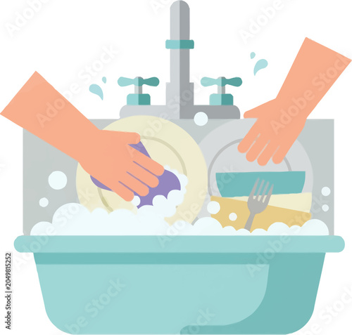 Quadro su tela Hands washing dishes in sink.