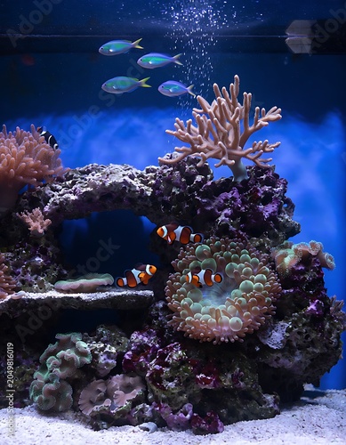 Vibrant Coral Reef with Clownfish and Anemone.